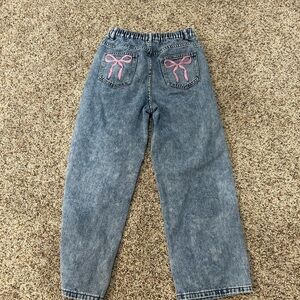 SHEIN Kids Blue Jeans with Pink Bow Details